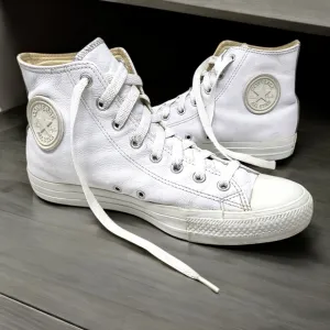 Converse Leather All Star White HiTops Chuck Taylor Mens 11 Womens 13 Brown Sole