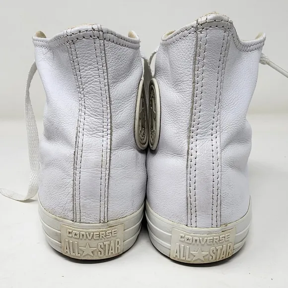 Converse Leather All Star White HiTops Chuck Taylor Mens 11 Womens 13 Brown Sole