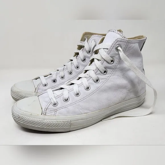 Converse Leather All Star White HiTops Chuck Taylor Mens 11 Womens 13 Brown Sole