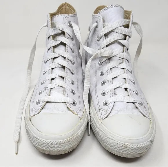 Converse Leather All Star White HiTops Chuck Taylor Mens 11 Womens 13 Brown Sole