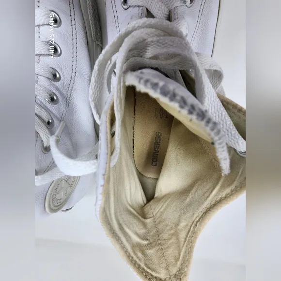 Converse Leather All Star White HiTops Chuck Taylor Mens 11 Womens 13 Brown Sole