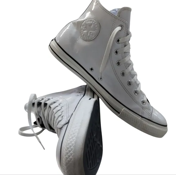 Converse Mens Chuck Taylor Wht Patent Leather Streetwear Sneakers size 12 Grunge