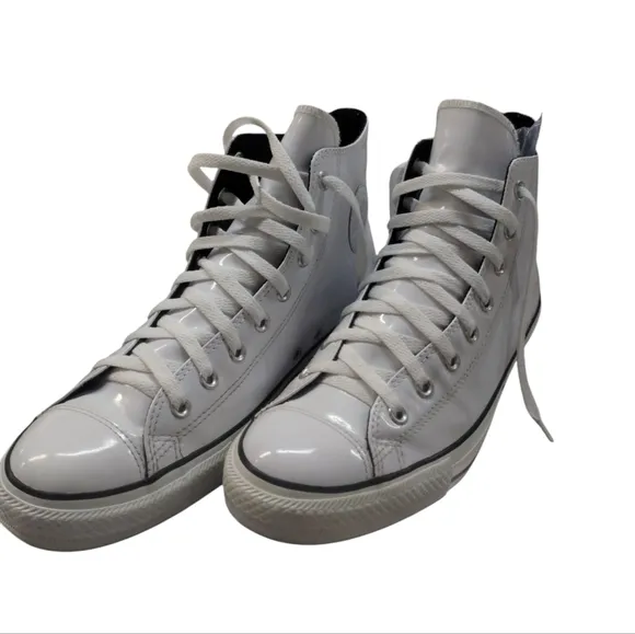 Converse Mens Chuck Taylor Wht Patent Leather Streetwear Sneakers size 12 Grunge