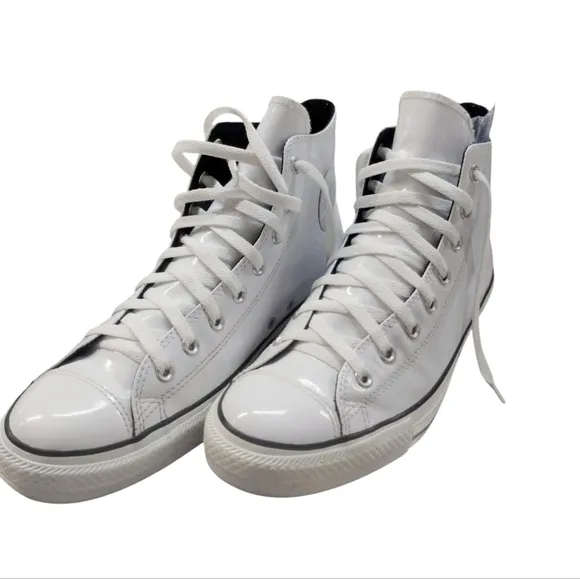 Converse Mens Chuck Taylor Wht Patent Leather Streetwear Sneakers size 12 Grunge