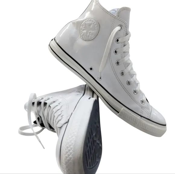 Converse Mens Chuck Taylor Wht Patent Leather Streetwear Sneakers size 12 Grunge