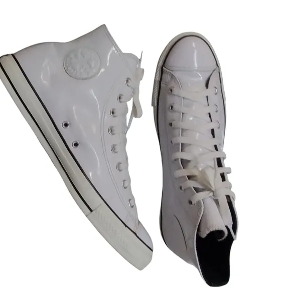 Converse Mens Chuck Taylor Wht Patent Leather Streetwear Sneakers size 12 Grunge