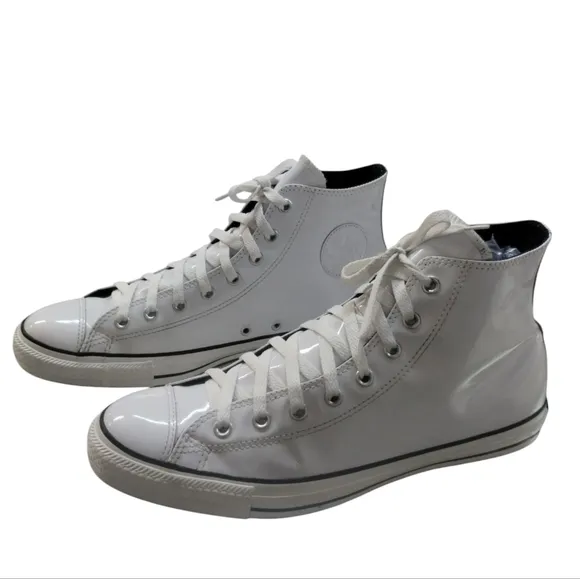 Converse Mens Chuck Taylor Wht Patent Leather Streetwear Sneakers size 12 Grunge