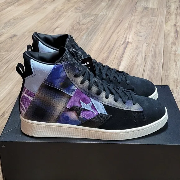 Converse Pro Leather Hi Oubre JR Mens Size 10 Patchwork Suede Black Purple Shoes