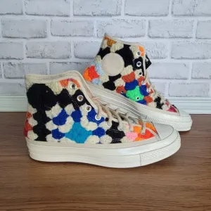 ❤️❤️Converse Upcycle Chuck 70 Hi Crochet Blankets 11 Women Premium Shoes A09228C