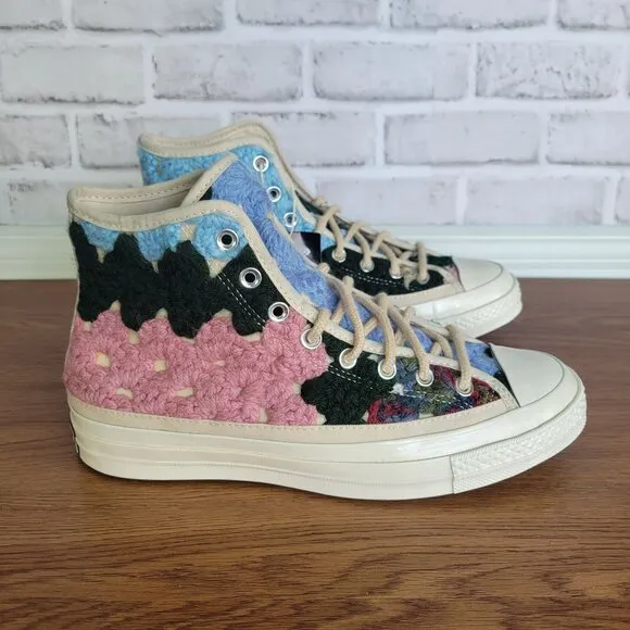 ❤️Converse Upcycle Chuck 70 Hi Crochet Blankets Sz 8.5 Men Premium Shoes A09228C