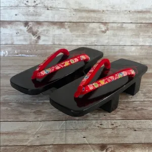 COPY - Traditional Japanese Geta Sandals - Black and Red