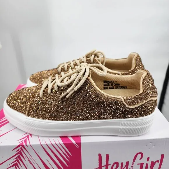 CORKYS Bedazzled Gold Rhinestone Sneakers Tennis Shoes 7-11 NWT