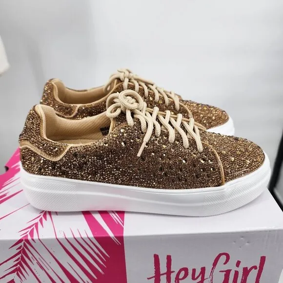 CORKYS Bedazzled Gold Rhinestone Sneakers Tennis Shoes 7-11 NWT
