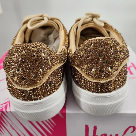 CORKYS Bedazzled Gold Rhinestone Sneakers Tennis Shoes 7-11 NWT