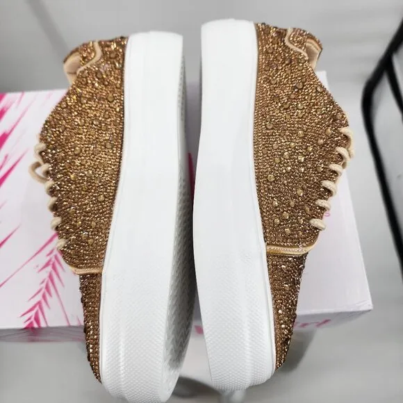 CORKYS Bedazzled Gold Rhinestone Sneakers Tennis Shoes 7-11 NWT
