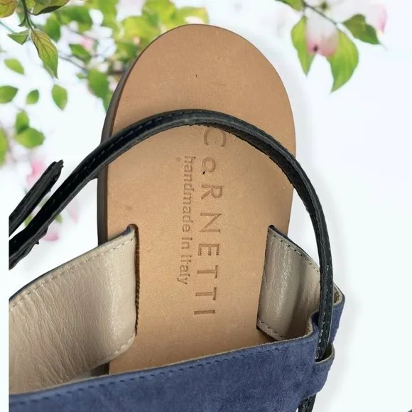 Cornetti Blue Suede Leather Sandals with Black Straps