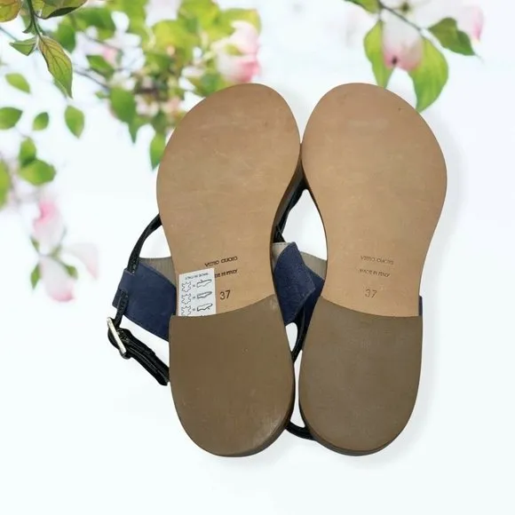 Cornetti Blue Suede Leather Sandals with Black Straps