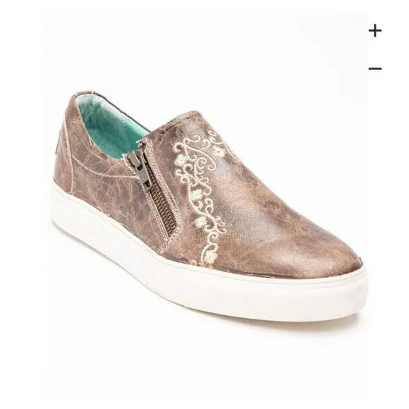 Corral Women’s Bone Crater Inlay Embroidered Leather Slip On Shoes 7 NWOB Brown