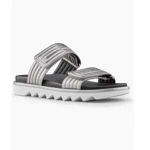 Cougar Nina Slide Sandals Metallic Silver Straps &amp; Black Footbed Women’s 8.5