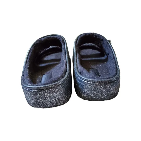 Crocs Sandals Black Silver Classic Cozzzy Glitter Straps Women 11 Men 9 Fuzzy