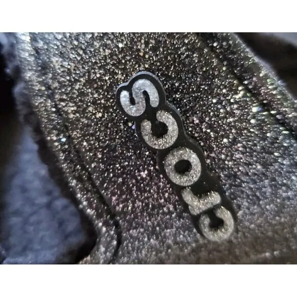Crocs Sandals Black Silver Classic Cozzzy Glitter Straps Women 11 Men 9 Fuzzy