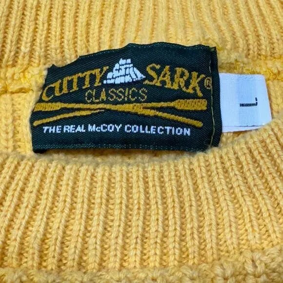 Cutty Sark Classics Yellow Cotton Ribbed Sweater Vintage Nautical‎ Sailing L