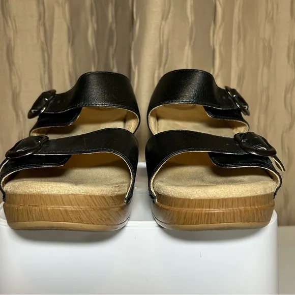 Dansko Sophie Sandals Women's 40 US 9.5 Slides Black Leather Wedge 9841022200