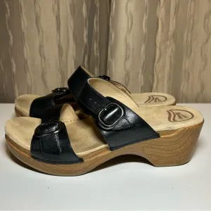 Dansko Sophie Sandals Women's 40 US 9.5 Slides Black Leather Wedge 9841022200