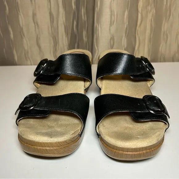 Dansko Sophie Sandals Women's 40 US 9.5 Slides Black Leather Wedge 9841022200