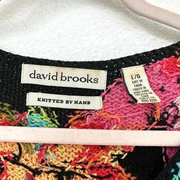 David Brooks Hand-Knitted Floral Sweater Silk Cotton Blend Large Artwear Unique