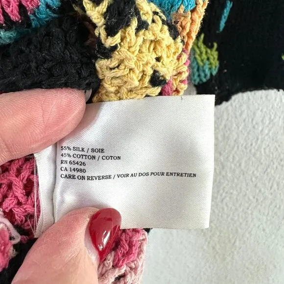David Brooks Hand-Knitted Floral Sweater Silk Cotton Blend Large Artwear Unique