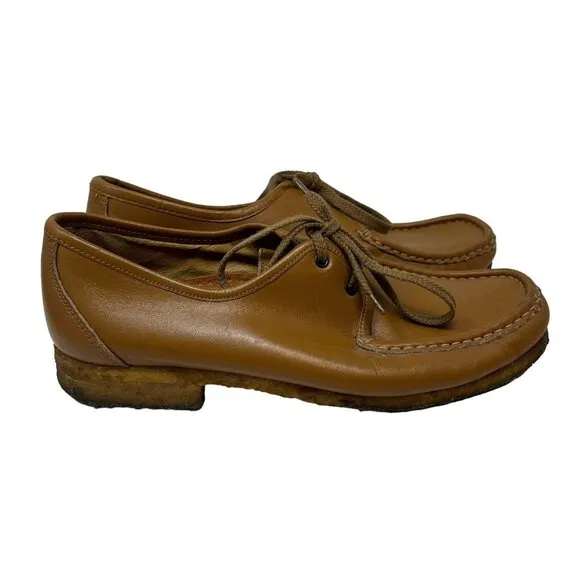 Deerskin Trading Post Women's 7.5 Vintage Brown Leather Shoes Lace Up Loafers