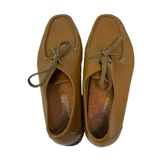 Deerskin Trading Post Women's 7.5 Vintage Brown Leather Shoes Lace Up Loafers