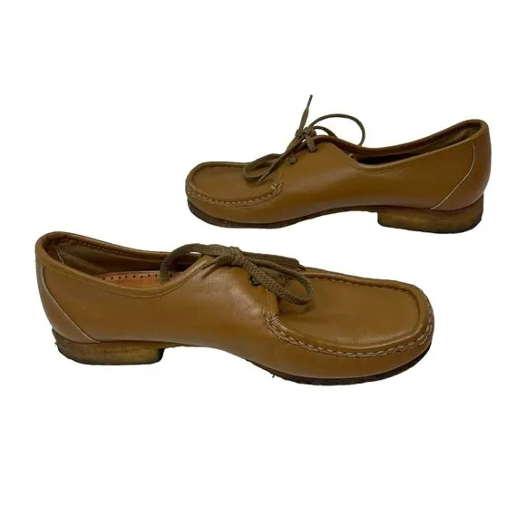 Deerskin Trading Post Women's 7.5 Vintage Brown Leather Shoes Lace Up Loafers
