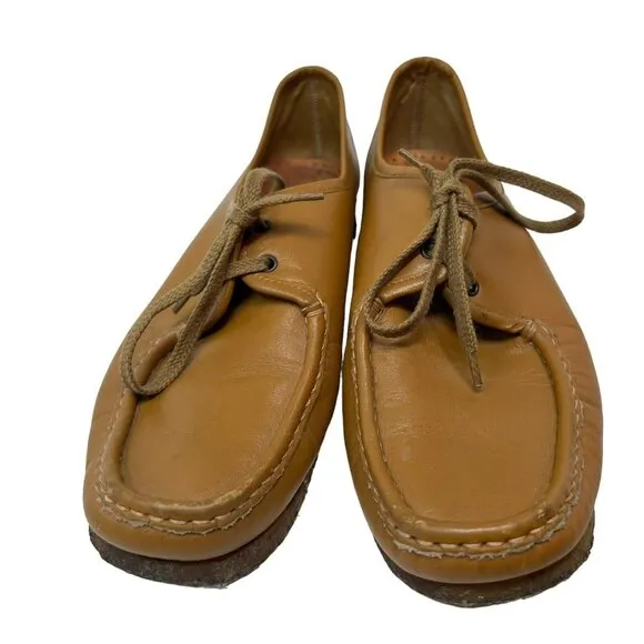 Deerskin Trading Post Women's 7.5 Vintage Brown Leather Shoes Lace Up Loafers