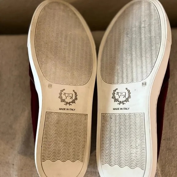 Del Toro Men's Red Velvet Embroidered Bull Slip-On Made In Italy Shoes Sz 10