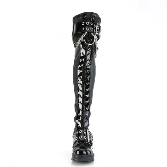 Demonia Bratty 304 Black Vegan Leather Over The Knee Platform Boots