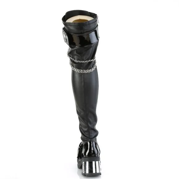 Demonia Bratty 304 Black Vegan Leather Over The Knee Platform Boots
