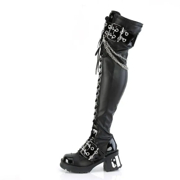 Demonia Bratty 304 Black Vegan Leather Over The Knee Platform Boots