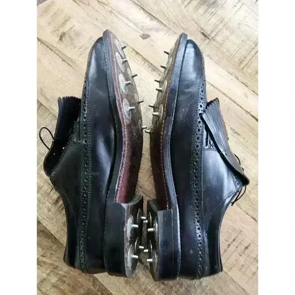 Dexter Leather Vintage Black Golf Shoes Large Spikes Men's Size 10D Made in USA