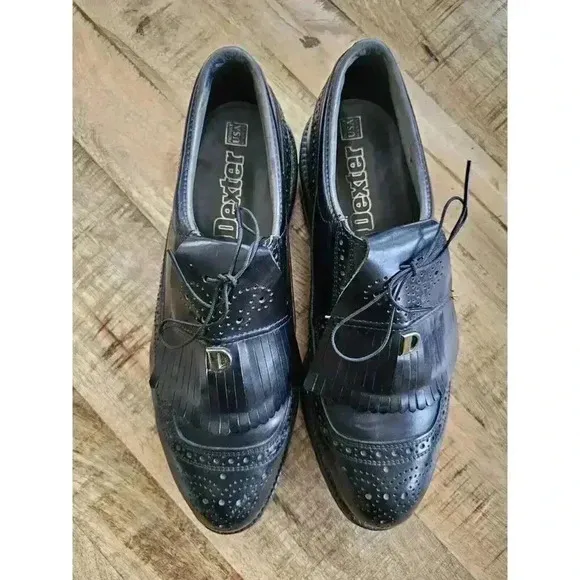 Dexter Leather Vintage Black Golf Shoes Large Spikes Men's Size 10D Made in USA