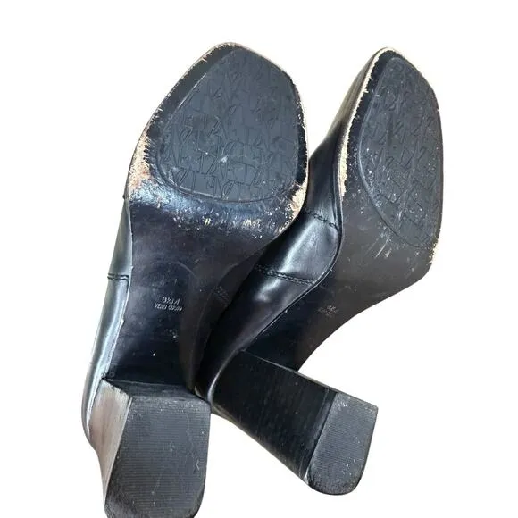 Diane von Furstenberg Black Leather Ankle Boots 8.5M Strappy Block Heel