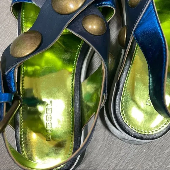 DIESEL Sandals Criss cross Chunky Studs Size 37 US7 Navy