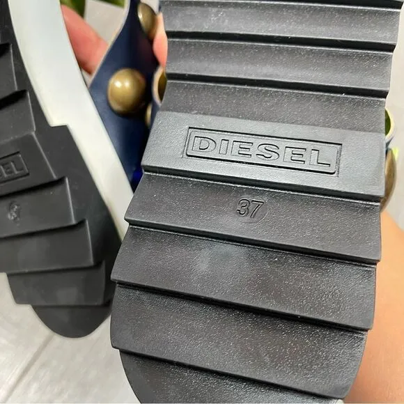 DIESEL Sandals Criss cross Chunky Studs Size 37 US7 Navy