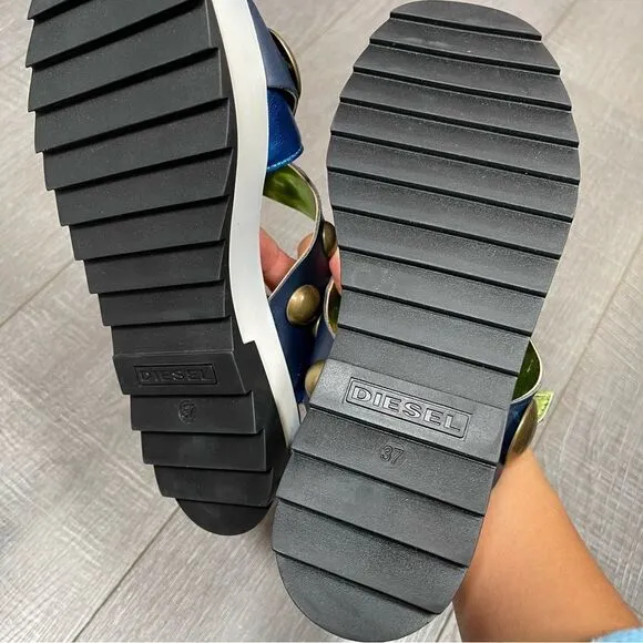 DIESEL Sandals Criss cross Chunky Studs Size 37 US7 Navy