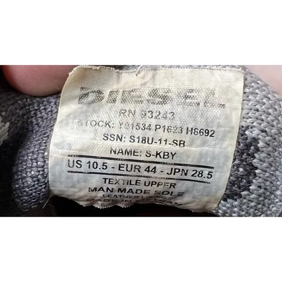 Diesel SKB S-KBY Sneakers Mens Size 10.5 Gray Camo Gold Knit Shoes