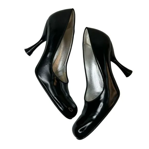 Dolce &amp; Gabbana 1990’s Patent Black Round Toe Shaped Heel Size 36.5 EU 6.5 US