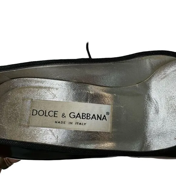 Dolce &amp; Gabbana 1990’s Patent Black Round Toe Shaped Heel Size 36.5 EU 6.5 US