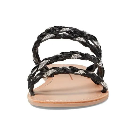 Dolce Vita Sandals Khloe Black Rhinestone Braided Flats