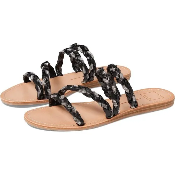 Dolce Vita Sandals Khloe Black Rhinestone Braided Flats